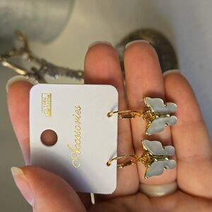 NWT Gold Tone Butterfly Dangle Hoop Earrings